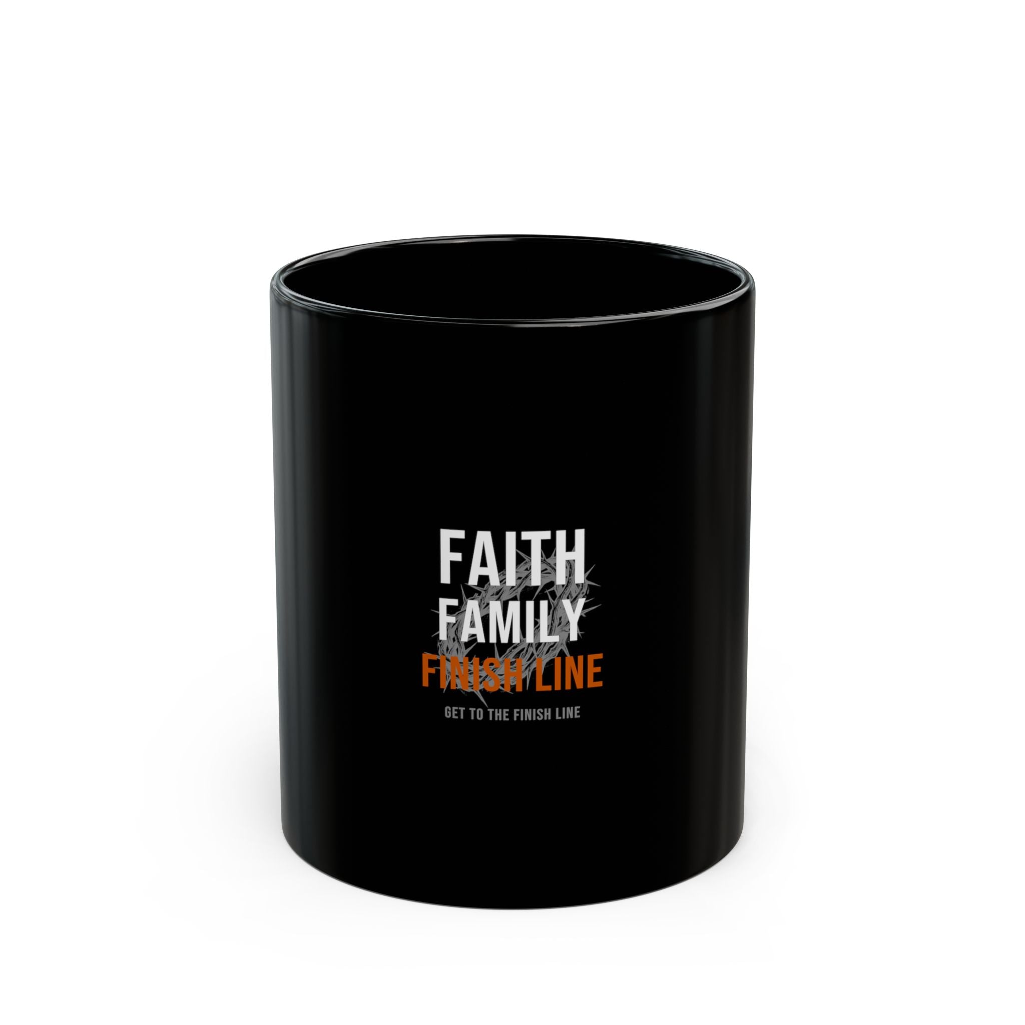 Faith Family Finish Line Mug — White/Orange