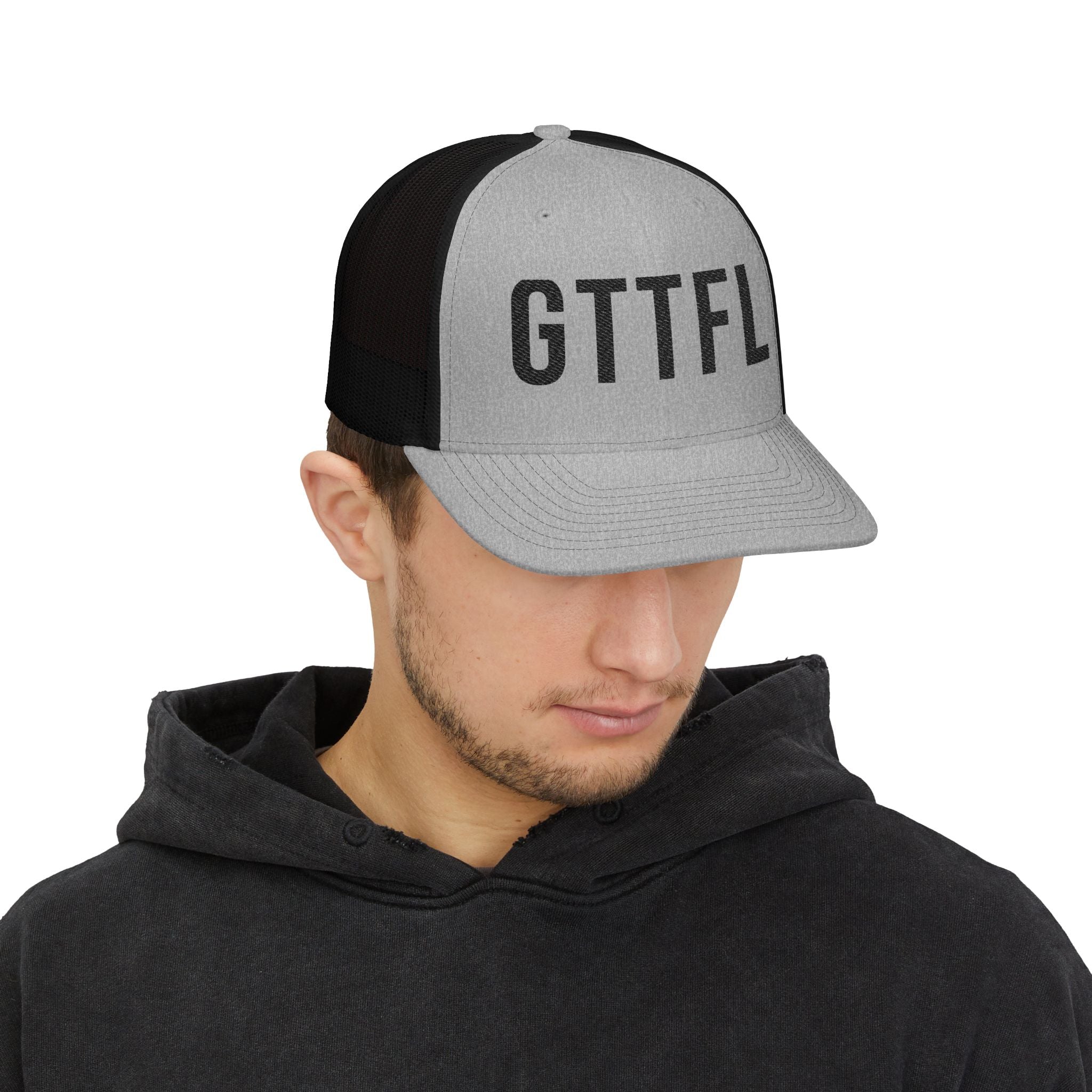 GTTFL Trucker Hat — Black Stitch on Heather Grey